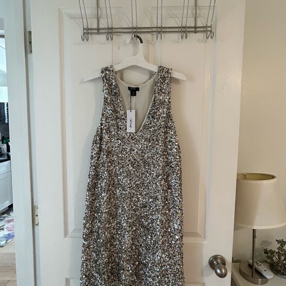 Nasty Gal Dresses & Skirts - Nasty Gal Petite Metallic Textured Mixed Sequin V Neck Mini Dress